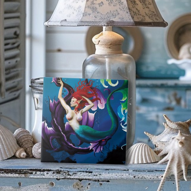 Mermaid Purple Dragon Friendship Fantasy Ceramic Tile (Creator Uploaded)
