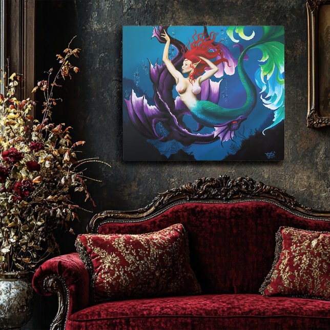 Mermaid Purple Dragon Friendship Fantasy Metal Print (Creator Uploaded)