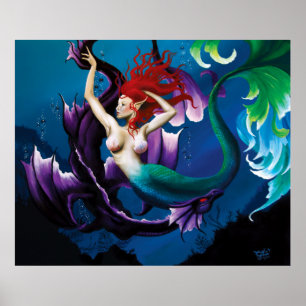 Mermaid Purple Dragon Friendship Fantasy Poster