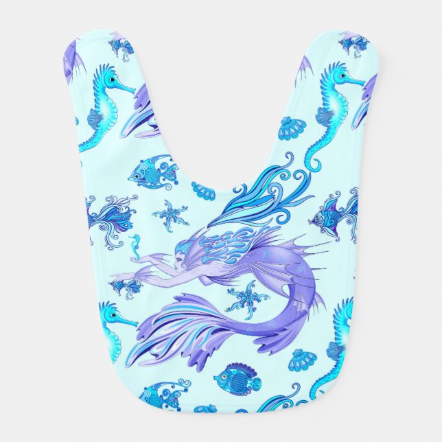 Mermaid Purple Fairy Creature Baby Bib (Front)