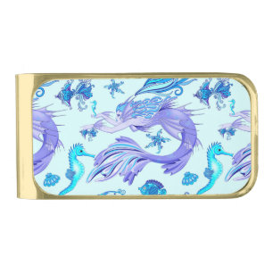 Mermaid Purple Fairy Creature Gold Finish Money Clip