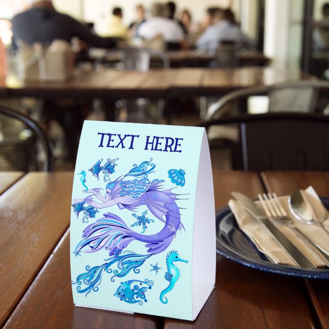 Mermaid Purple Fairy Creature Paper Table Tent (Insitu(Restaurant))