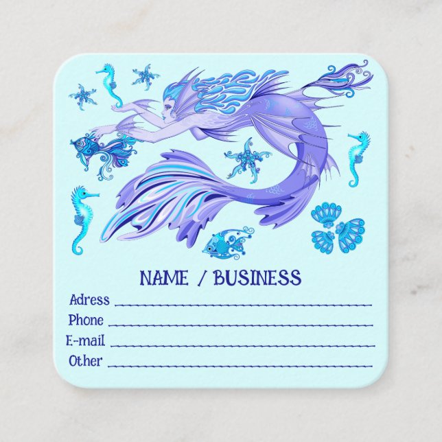 Mermaid Purple Fairy Creature Square Business Card (Front)