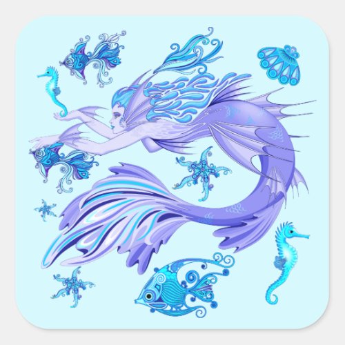 Mermaid Purple Fairy Creature Square Sticker