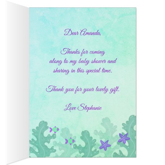 Mermaid Purple Glitter Baby Shower Thank You (Inside (Right))