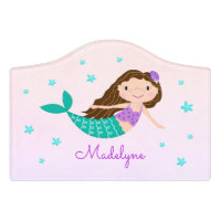 Mermaid Purple Glitter Coral Personalized Name Door Sign