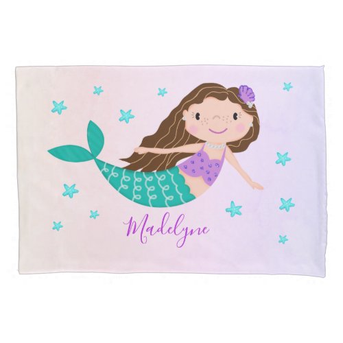 Mermaid Purple Glitter Coral Personalized Name Pillow Case