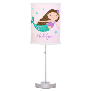 Mermaid Purple Glitter Coral Personalized Name Table Lamp