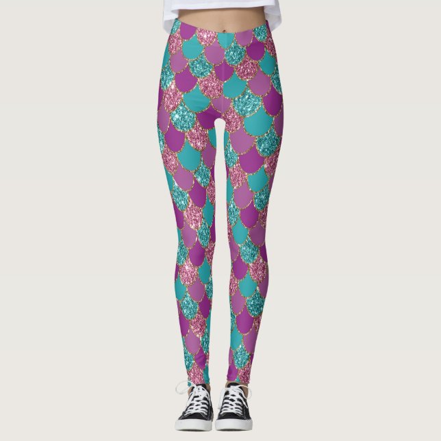 Mermaid Purple Glitter Scales Leggings (Front)