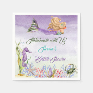 Mermaid Purple Green Gold Seahorse Crab Napkins