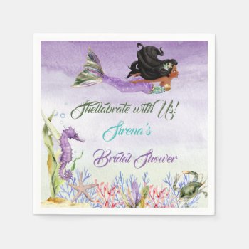 Mermaid Purple Green Gold Seahorse Crab Napkins by HydrangeaBlue at Zazzle