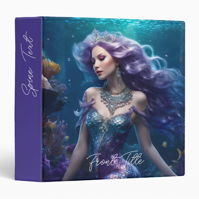 Mermaid Purple Hair 3 Ring Binder (Front/Spine)