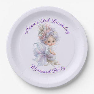 Mermaid Purple Hair Birthday Party Seashells Paper Plates