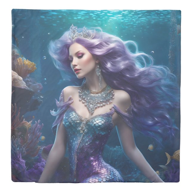 Mermaid Purple Hair Duvet Cover (Front)