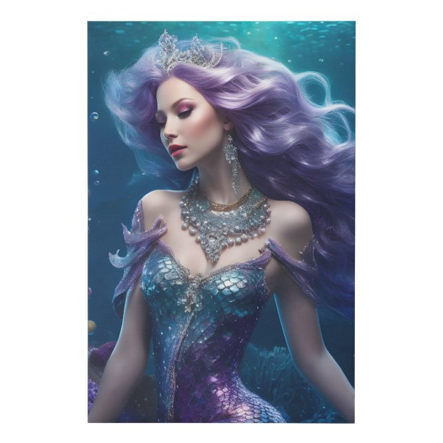 Mermaid Purple Hair Faux Canvas Print (Front)