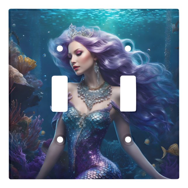 Mermaid Purple Hair Light Switch Cover (Front)