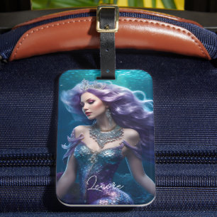 Mermaid Purple Hair Luggage Tag