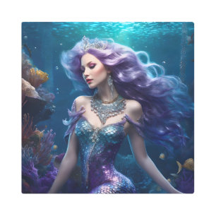 Mermaid Purple Hair Metal Print