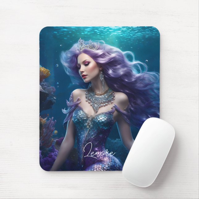 Mermaid Purple Hair Mouse Pad (With Mouse)