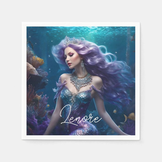 Mermaid Purple Hair Napkins (Front)