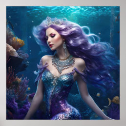 Mermaid Purple Hair Poster