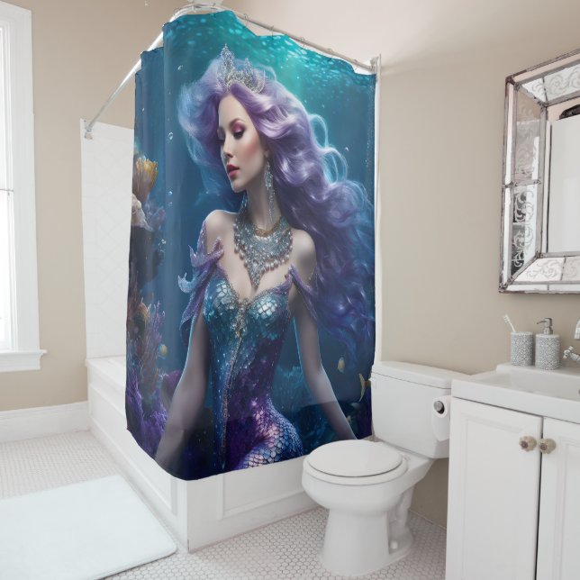 Mermaid Purple Hair Shower Curtain (In Situ)