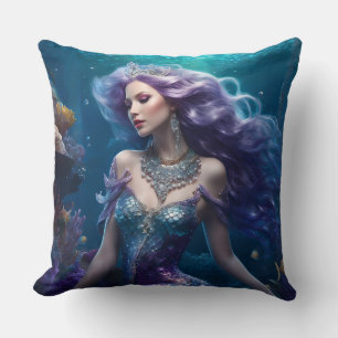 Mermaid Purple Hair Throw Pillow