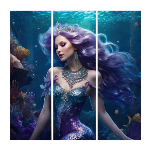 Mermaid Purple Hair Triptych