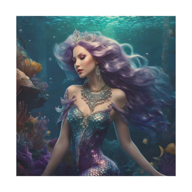 Mermaid Purple Hair Wood Wall Art (Front)