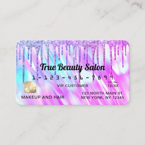 Mermaid Purple Holographic Glitter Drips Credit Business Card
