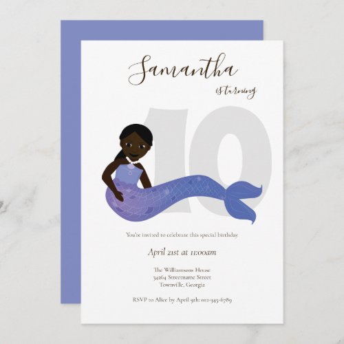 Mermaid Purple Kids Birthday Invitation