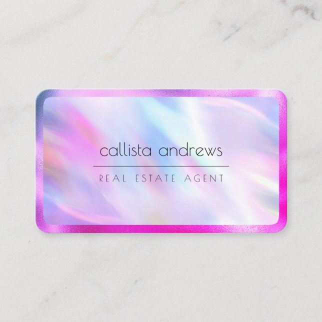 Mermaid Purple Metallic Holographic Border Business Card (Front)