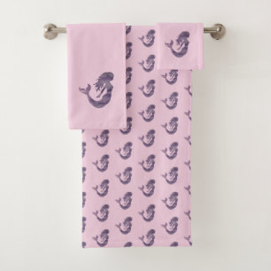 Mermaid Purple Painting Beach Bath Towel Set