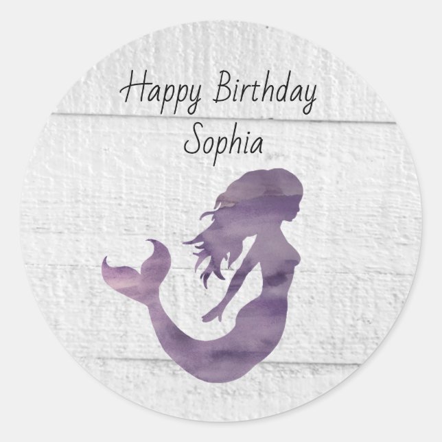Mermaid Purple Painting Rustic Personalized Classic Round Sticker (Front)