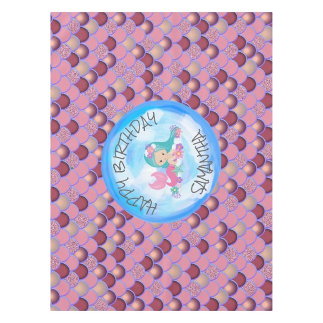 Mermaid  Purple Pink Scales  Tablecloth (Front)