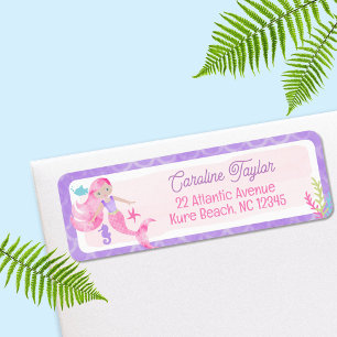 Mermaid Purple Pink Watercolor Baby Shower Label