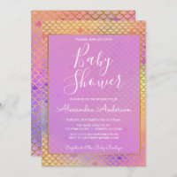 Mermaid Purple, Pink & Yellow Girl's Baby Shower Invitation