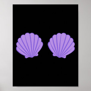 Mermaid Purple Seashell Bra Cartoon Graphic  Poster