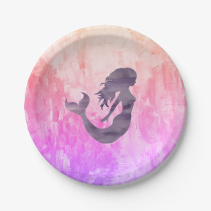 Mermaid Purple Silhouette Ombre Paper Plates