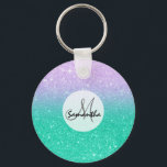 Mermaid purple teal aqua glitter ombre gradient keychain<br><div class="desc">Mermaid purple teal aqua FAUX glitter ombre gradient by Girly Trend</div>