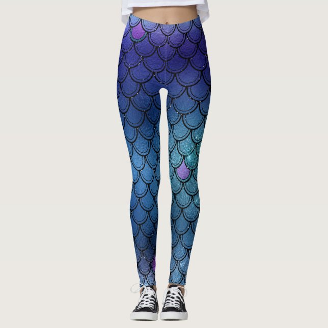 Mermaid Purple, Teal & Blue Leggings (Front)