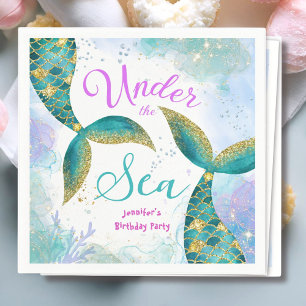 Mermaid Purple Teal Girls Birthday Party Napkins