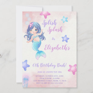 Mermaid Purple Under the sea birthday Invitation