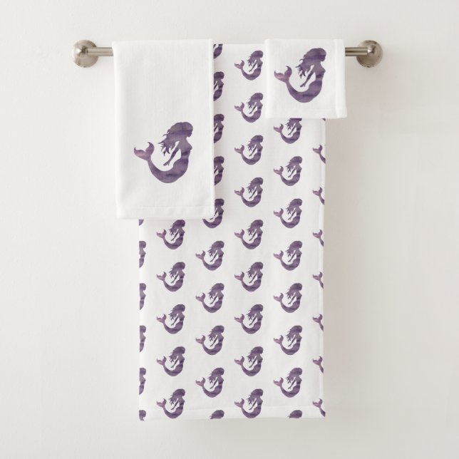 Mermaid Purple Waves Beach Bath Towel Set (Insitu)