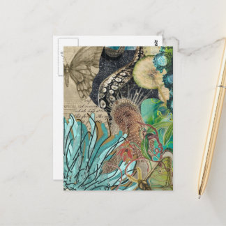 Mermaid Queen Mixed Media Collage Postcard