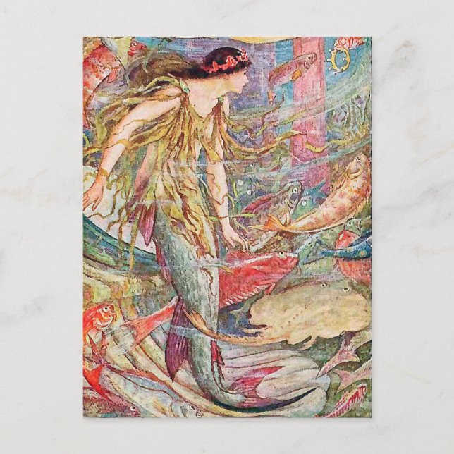 Mermaid Queen Nursery Rhyme Postcard (Front)