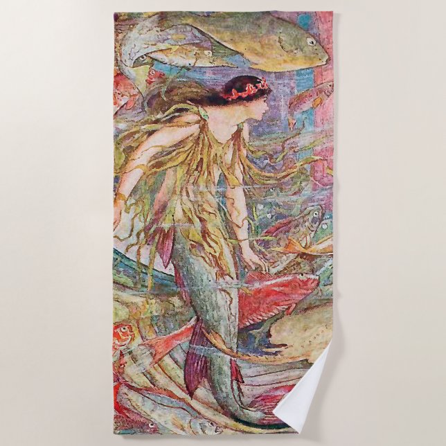 Mermaid Queen of the Fishes Beach Towel (Front)