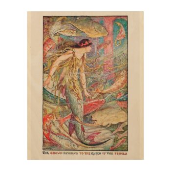 Mermaid Queen Of The Fishes Wood Wall Art by kidslife at Zazzle