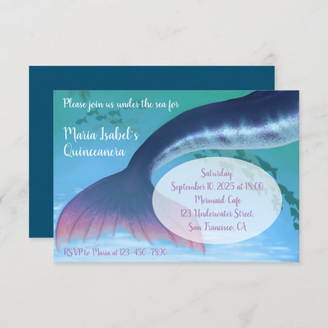 Mermaid Quinceañera Under the Sea 15th Birthday Invitation (Front/Back)