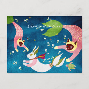 Mermaid Rabbit Cats New Year Postcard